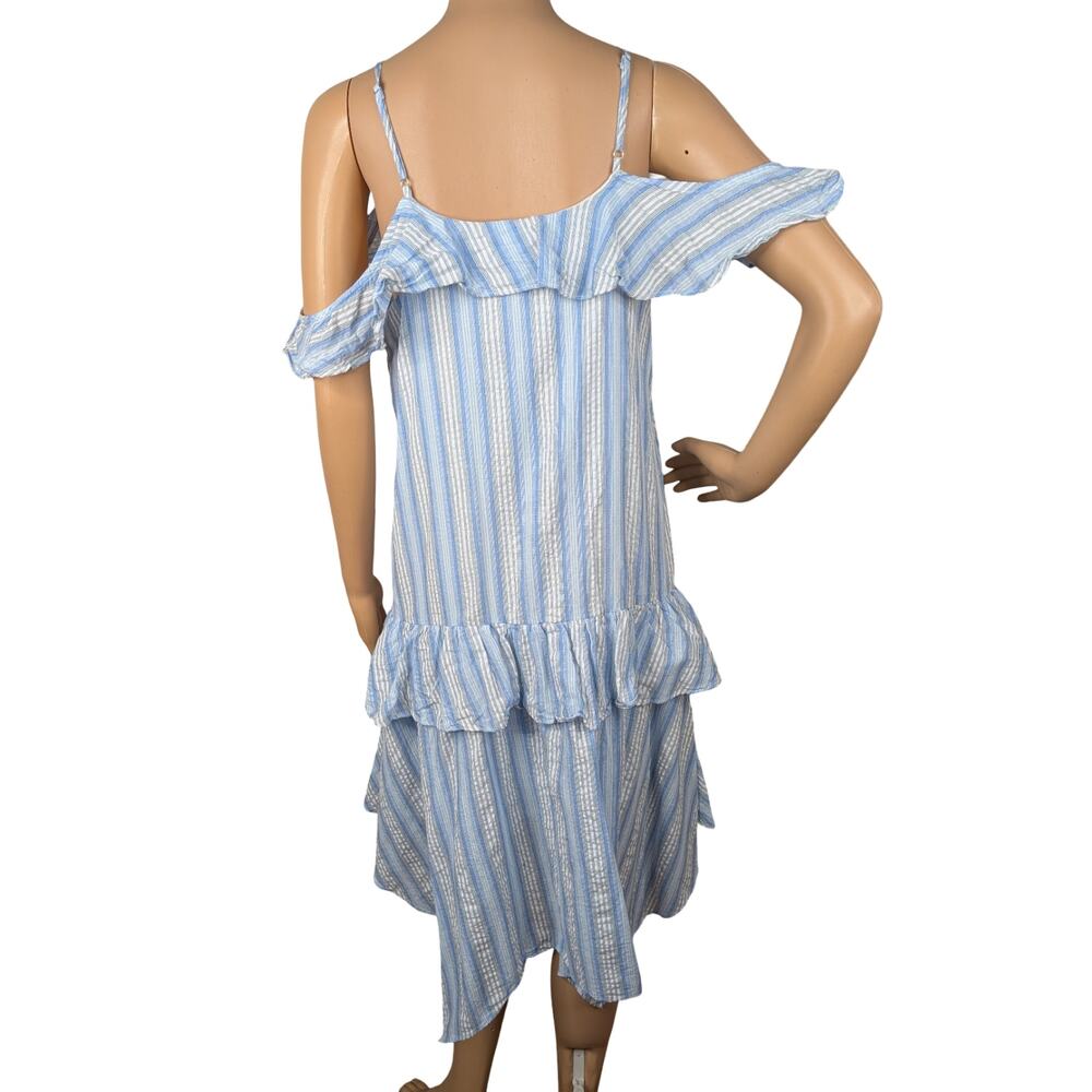 Moon River Anthropologie Blue White Stripe Ruffle Asymmetric Hanky Hem Dress M - Picture 11 of 14
